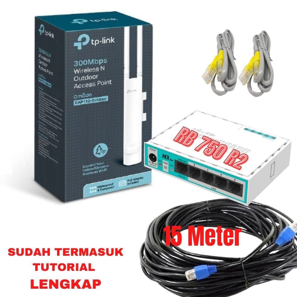 Paket Alat Usaha Wifi Sistem Voucher RT RW NET Siap Pakai - Mikrotik RB750Gr2 + Eap 110 Omni Outdoor