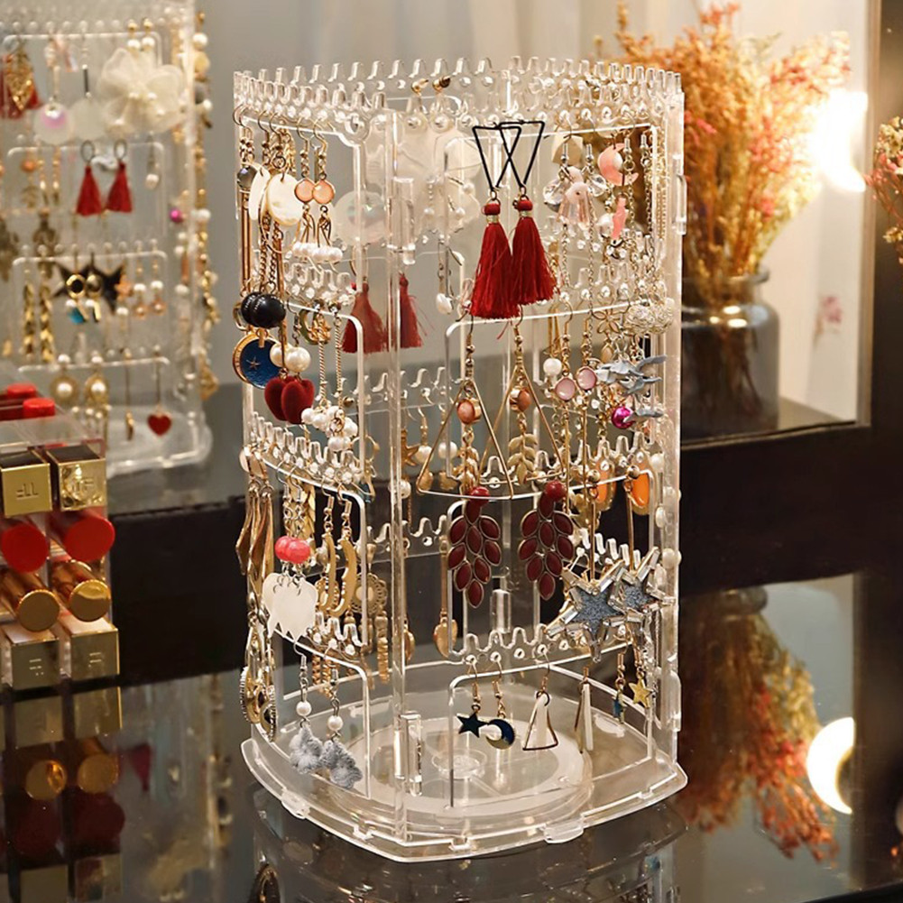 Rak Perhiasan Anting Putar 360 Derajat Akrilik untuk Penyimpanan mudah