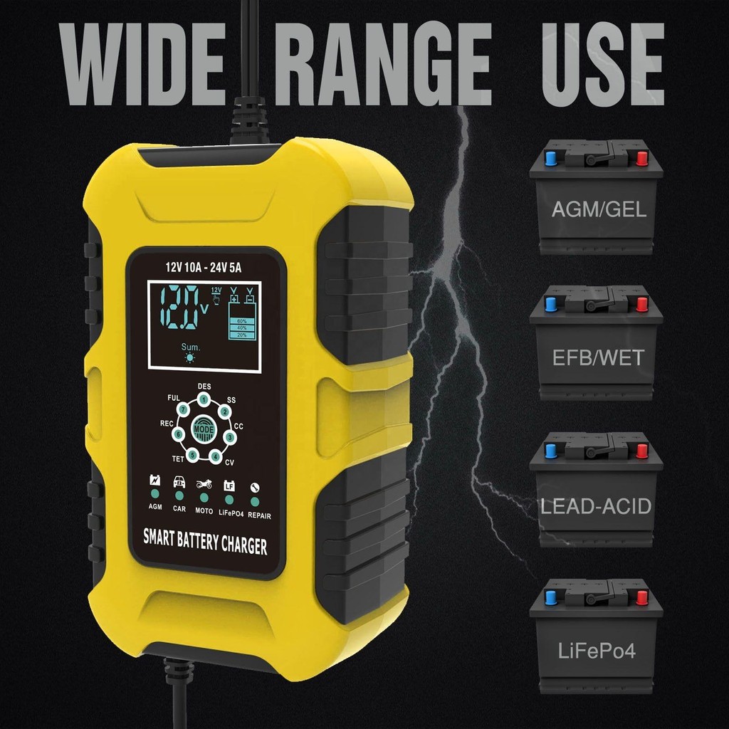FOXSUR Charger Baterai Aki Mobil Automatic Detection 180AH 12/24V - FBC122410D
