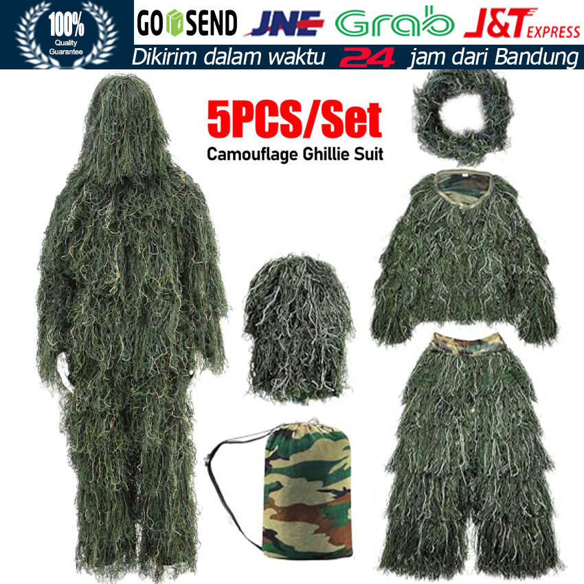 Baju Camo Anak dan Dewasa Ghillie Suit / Baju Sniper Tactical Hunting / Pakaian Kamuflase Hutan Outd