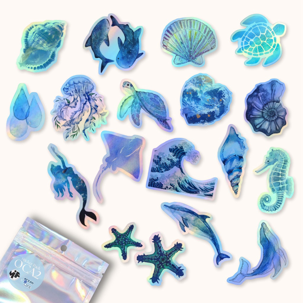 Sticker Hologram Ocean Blue Premium Laminasi , Stiker Hologram Ocean Blue Aesthetic Isi Banyak Dekor