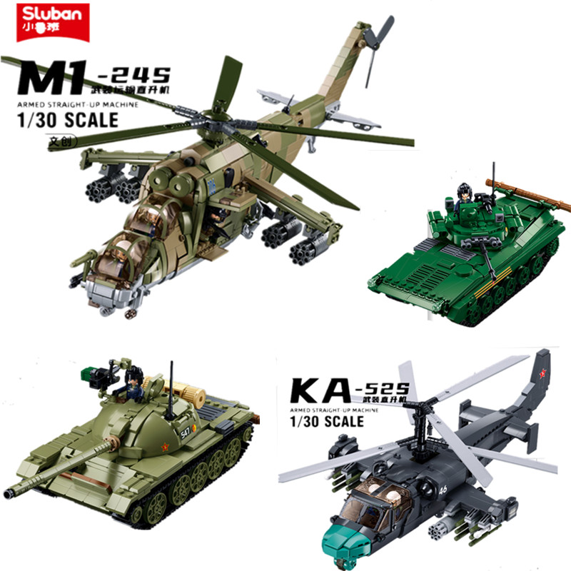 Sluban Military Tank Transport Helicopter Gunship Model Bricks Infantry Fighting Vehicle Weapon Y Cr