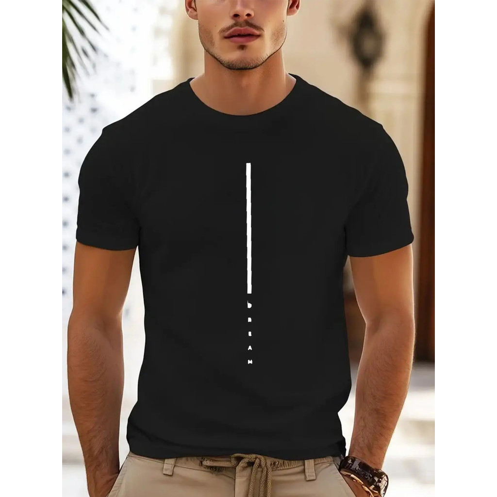 1pc Kaos Hitam Pria - Kaos Santai Leher Bulat Cepat Kering yang Menyerap Keringat dengan Desain Gari