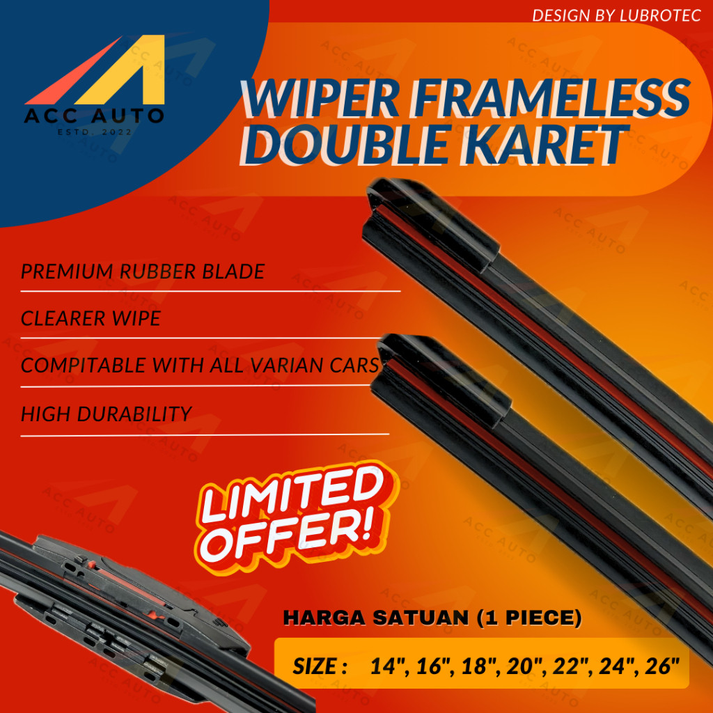 Wiper Double Blade Premium Quality / Wiper Dual Karet / Wiper Double Karet  / Karet Kaca Silicon Dua