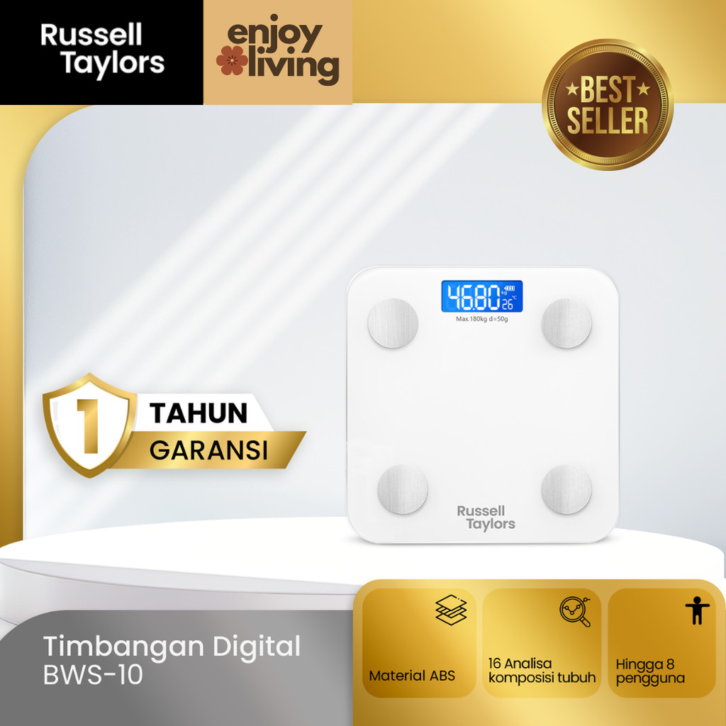 Russell Taylors Timbangan Badan Digital BWS10 Smart Body Fat Scale Layar LED Ori Garansi Resmi 1 Tah
