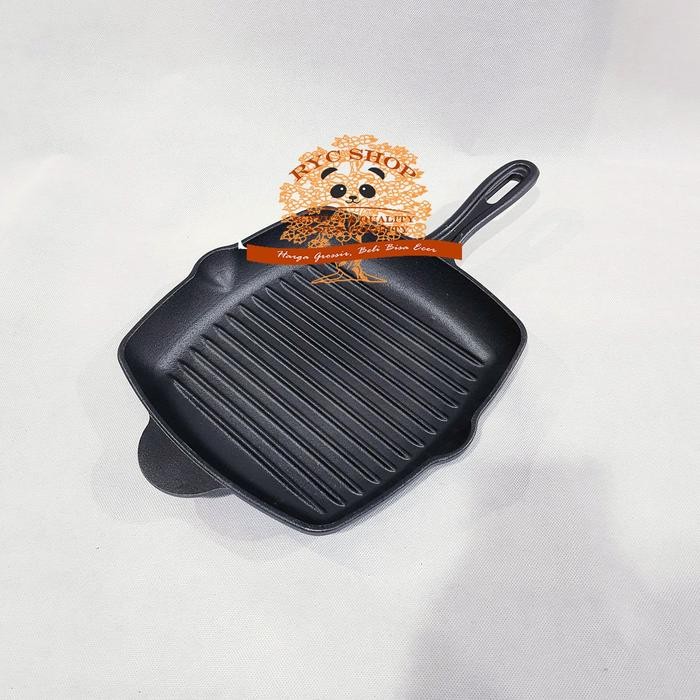 Grill Pan / Iron Cast Grill Kotak 26cm Besi Cor SUPER TEBAL dgn corong