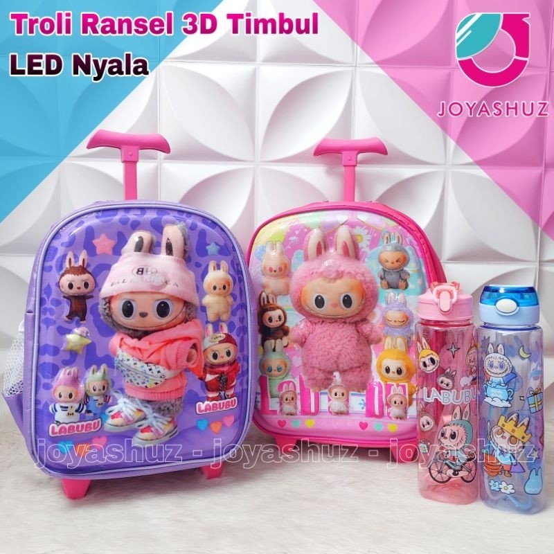 MALLALLYSON Tas Troli Anak Perempuan TK Kuromi - Tas Dorong Anak TK 3 Dimensi - Tas Roda Koper Anak 