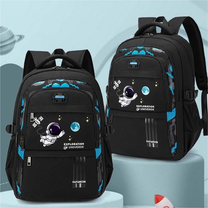 tas ransel sekolah anak - tas unisek - tas sekolah astronot kapasitas besar - Hitam, P32L18T45