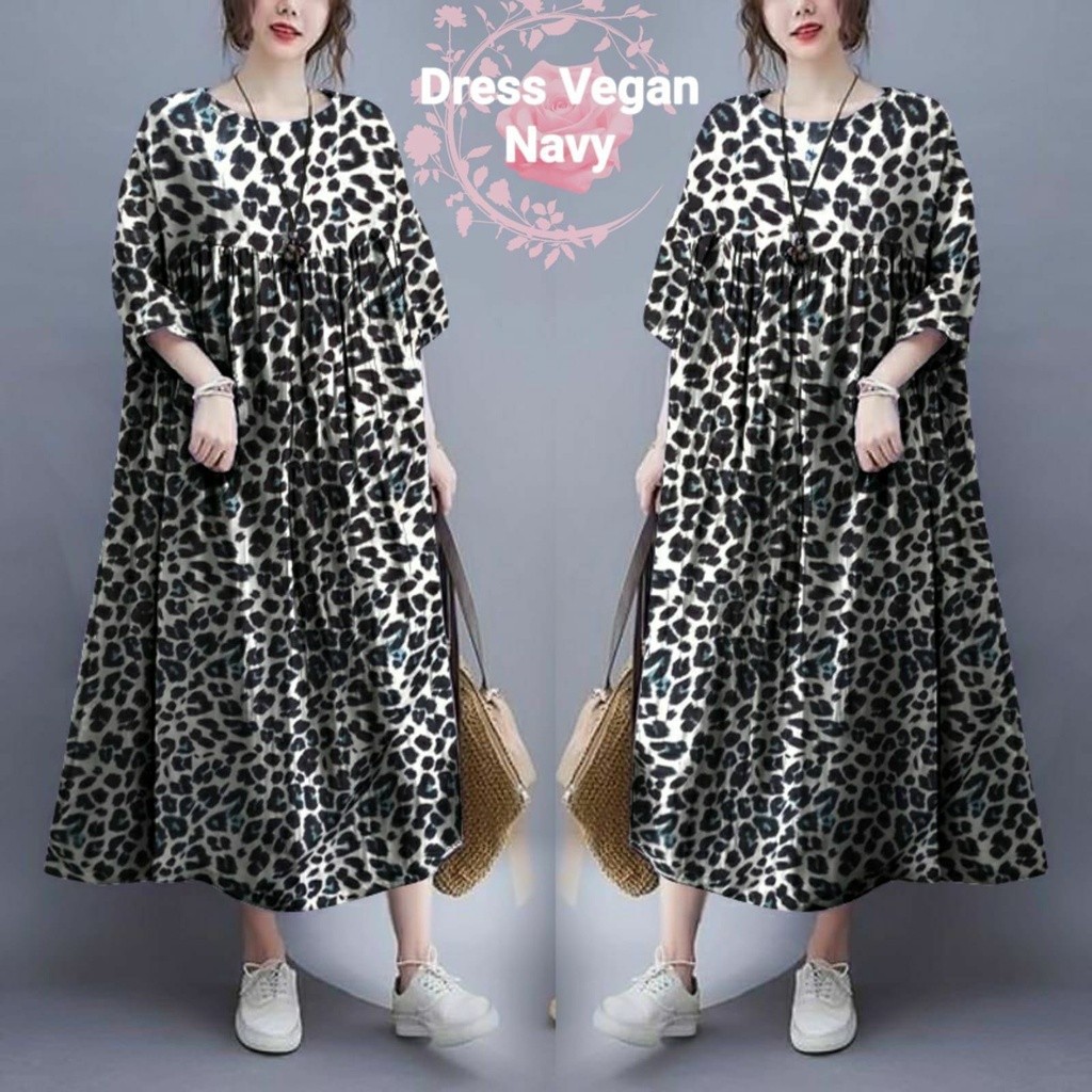 DRESS OVERSIZE XL/2XL/3XL/5X /FASHION WANITA JUMBO/ GAUN MOTIF MACAN TUTUL LEOPARD/ BAJU PESTA KASUA