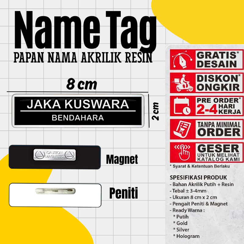 Name Tag Nama Dada Nama Dokter Akrilik Magnet Peniti Gold Silver