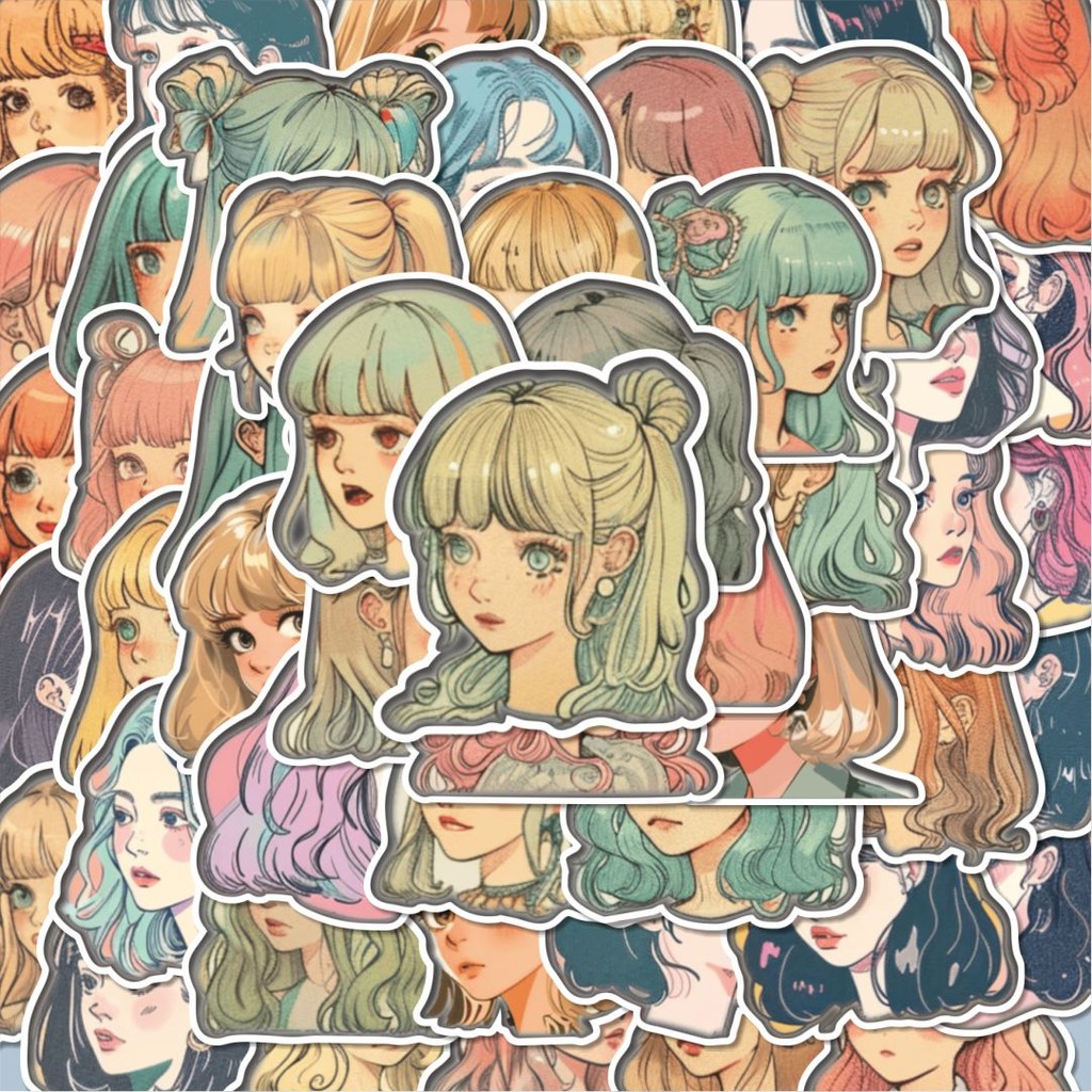 100PCS Lucu Stiker RTR1 - Classic Retro Girl V1 Stiker Aesthetic Stiker Anti Air Stikers Berperekat 