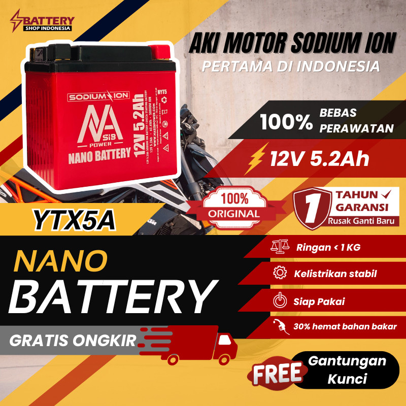[REVERY] NANO BATTERY Aki Motor Sodium Ion 12.V 5,2A YTX5A / GTZ6V Aki Motor Beat Vario Scoopy PCX N