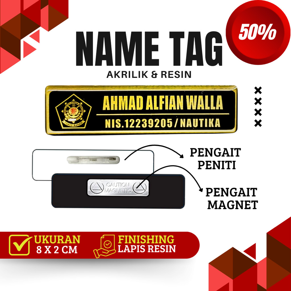 Name Tag Nama Dada Nama Dokter Akrilik Magnet Peniti Gold Silver