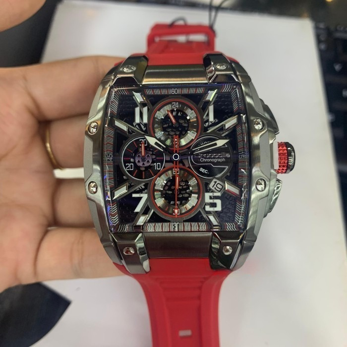 Promo Original Crocodile CM-048G34J Jam Tangan Pria Analog Rubber Red Chronograph CM048Garansi Resmi
