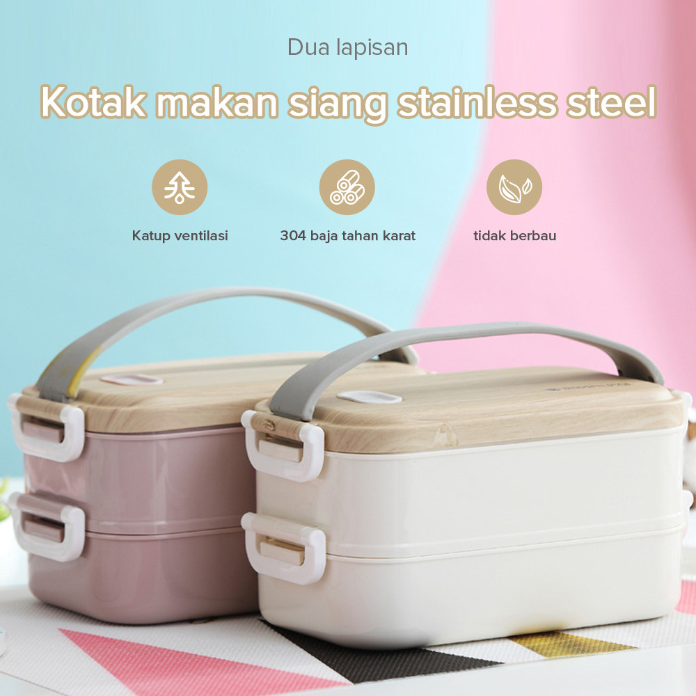 Double-layer Stainless Steel Lunch Box Nordic Style Portable Insulation Lunch Box Student Partition 
