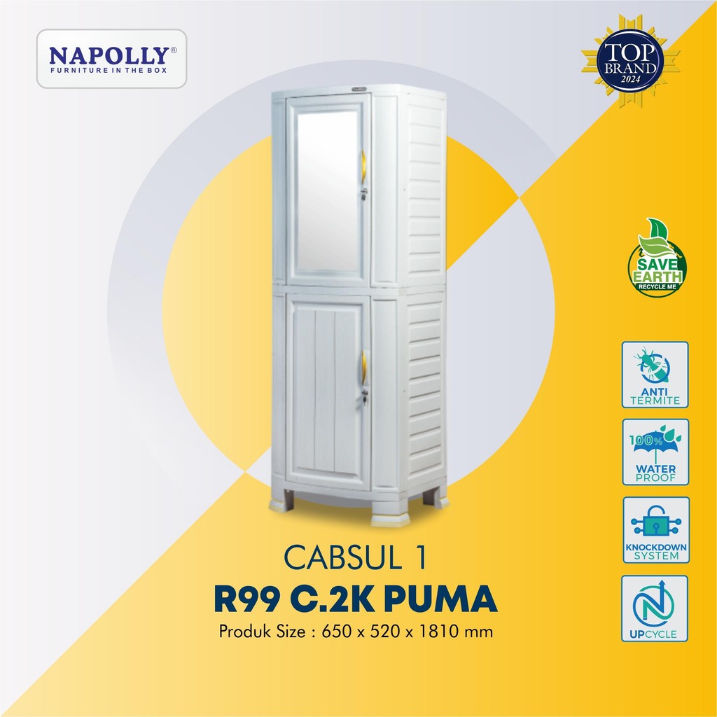 Napolly Lemari Pakaian 1 Pintu Rak + Cermin (Cabinet Sultan 1 Pintu) Kayu Plastik