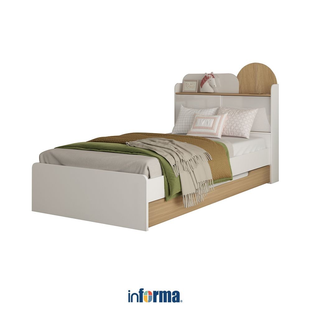 Informa 120x190 cm Biel Deux Tempat Tidur Sorong Dengan Matras - Putih Tempat Tidur Tarik Ranjang 2 