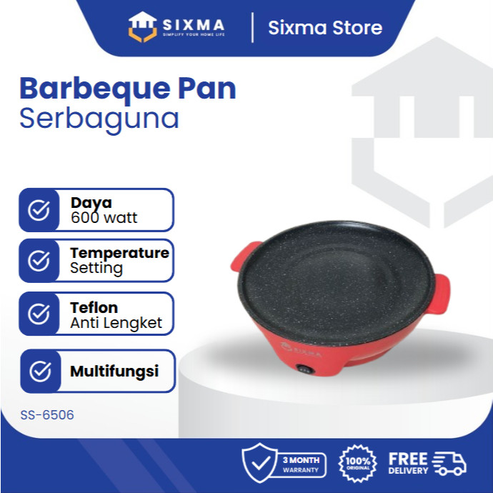 WOLDANSHOP Grill Pan BBQ Listrik Anti Lengket Multifungsi Low Watt Sixma SS-6506