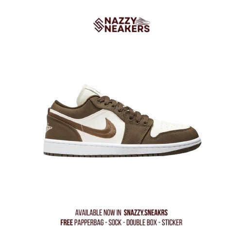 Sepatu Nike  Air Jordan 1 Low Brown Canvas Sneakers Original unisex