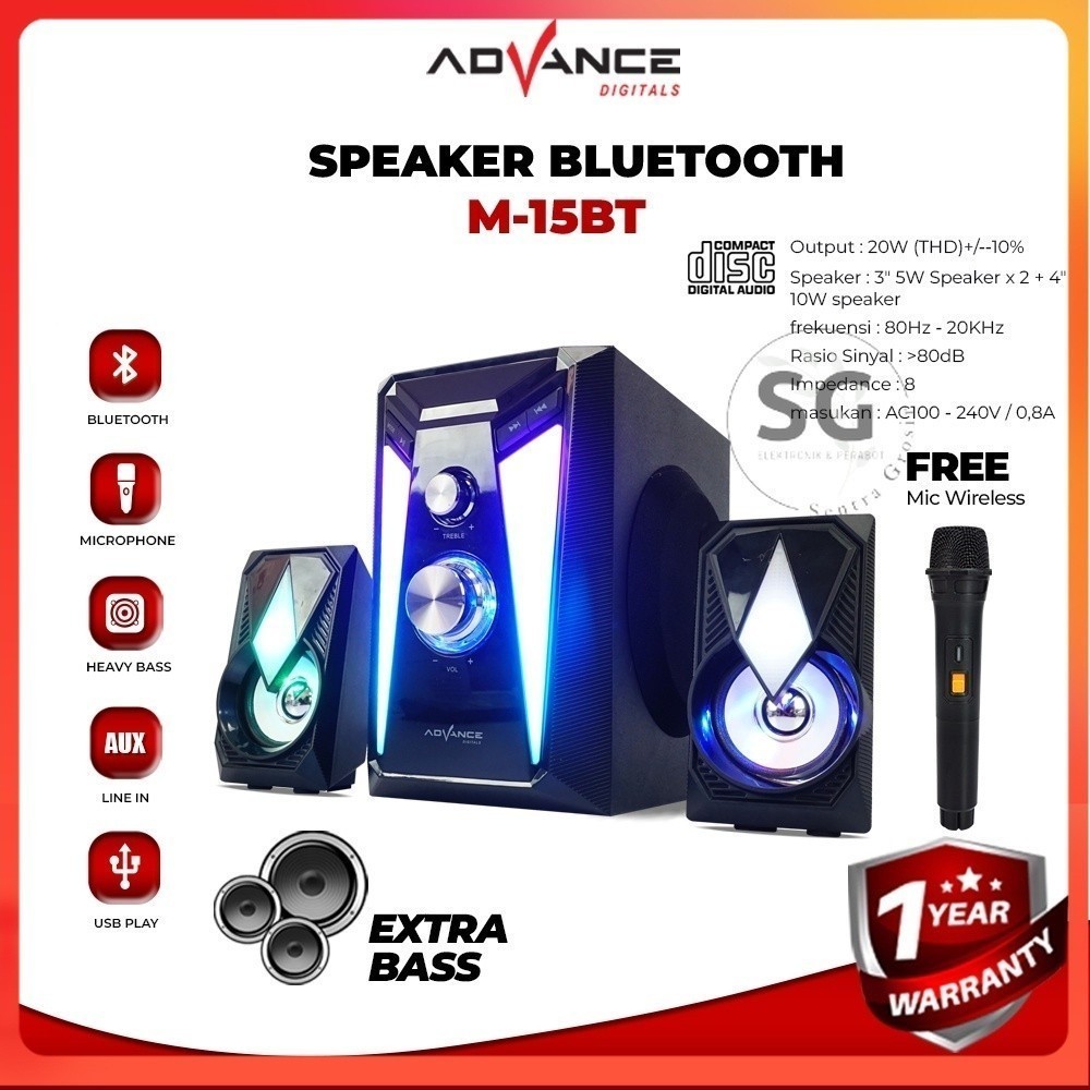 Advance Speaker Bluetooth Xtra Bass M15BT / M15 / M 15 BT / M-15 BT  Stereo  Subwoofer Garansi Resmi