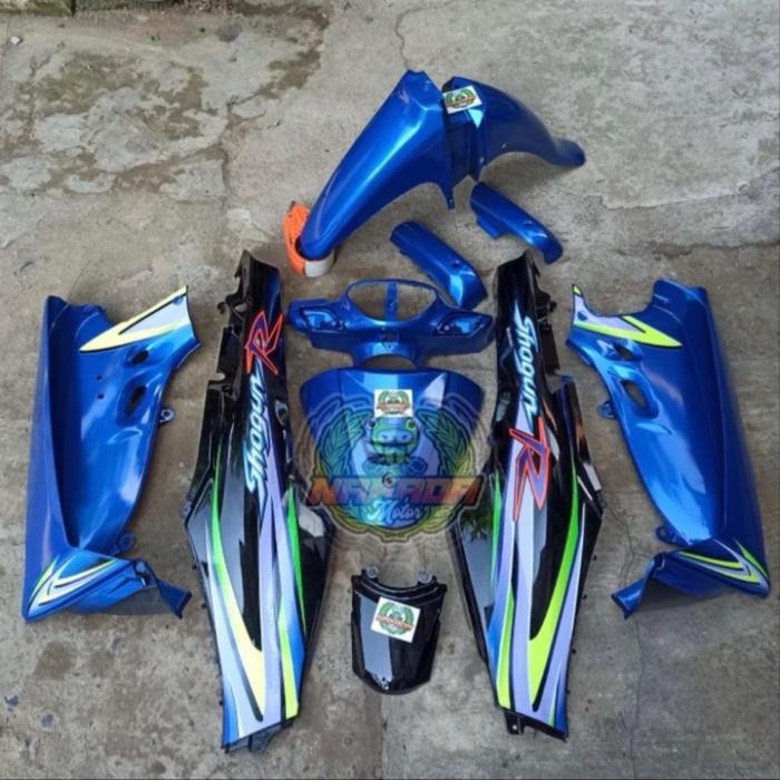 Cover Body Set Halus Suzuki Shogun 110 R Biru Hitam Set Striping