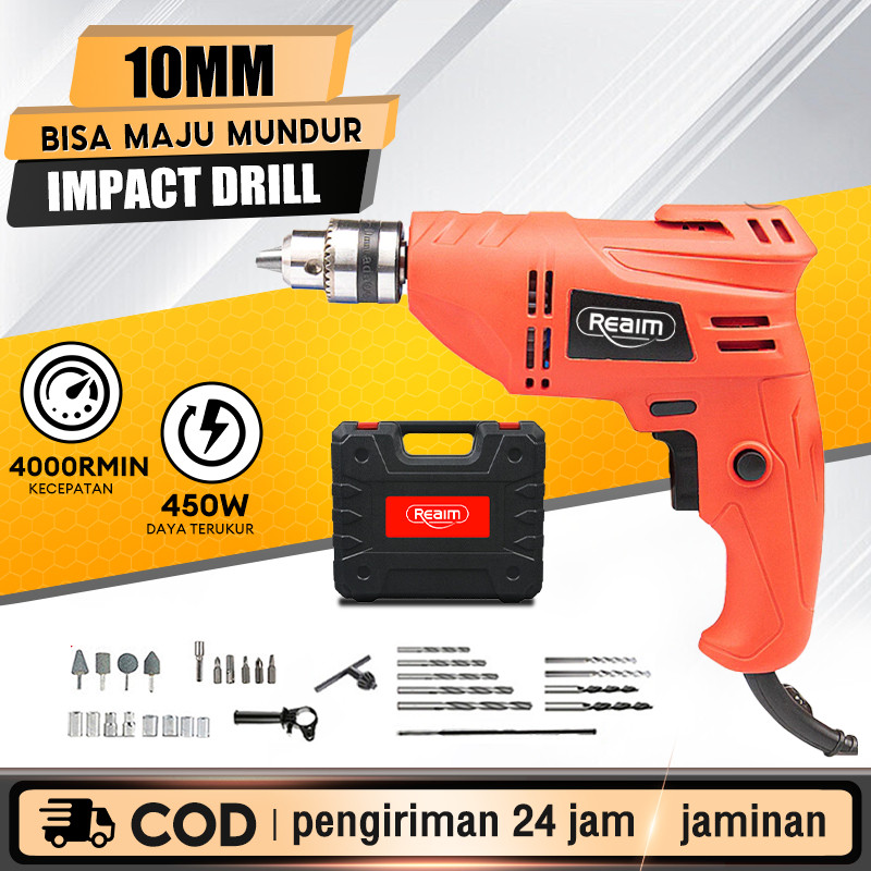 WOLDANSHOP Mesin Bor Listrik 10mm Bolak Balik Electric Drill Bor Beton Kayu Besi Tembok Bor Listrik 