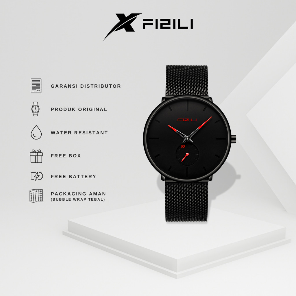 FIZILI Jam Tangan Pria 010 – Steel Strap, Fashion Minimalis, Chronograph, Tanggal, Stopwatch, Jarum 