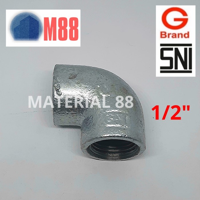 Knee 1/2 inch Galvanis Besi Elbow Keni Drat Dalam 0.5 0,5