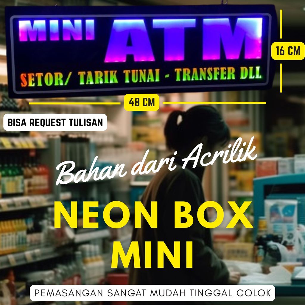 Lampu MINI ATM Neon Box Mini Akrilik Lampu Gradasi / Lampu Neon Sign / Neon LED Tulisan Estetik / La