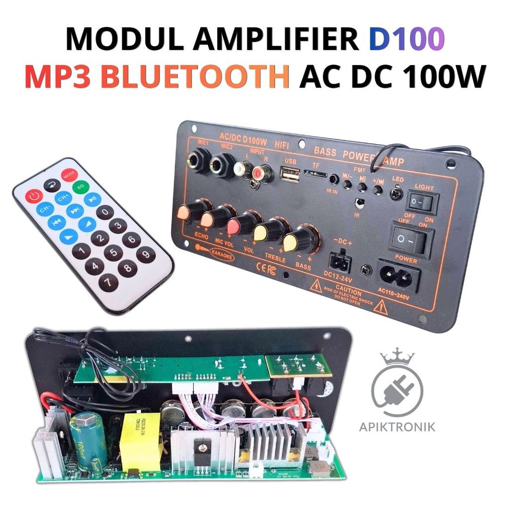 Modul Amplifier D100 MP3 Bluetooth AC DC 100W