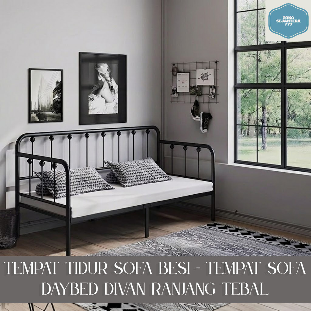 Tempat Tidur Sofa Besi Daybed Minimalis Divan Ranjang Tebal Multifungsi