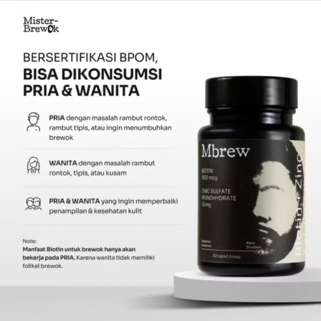 Biotin MisterBrewok Suplemen Rambut Vitamin B7 + Zinc Sudah BPOM