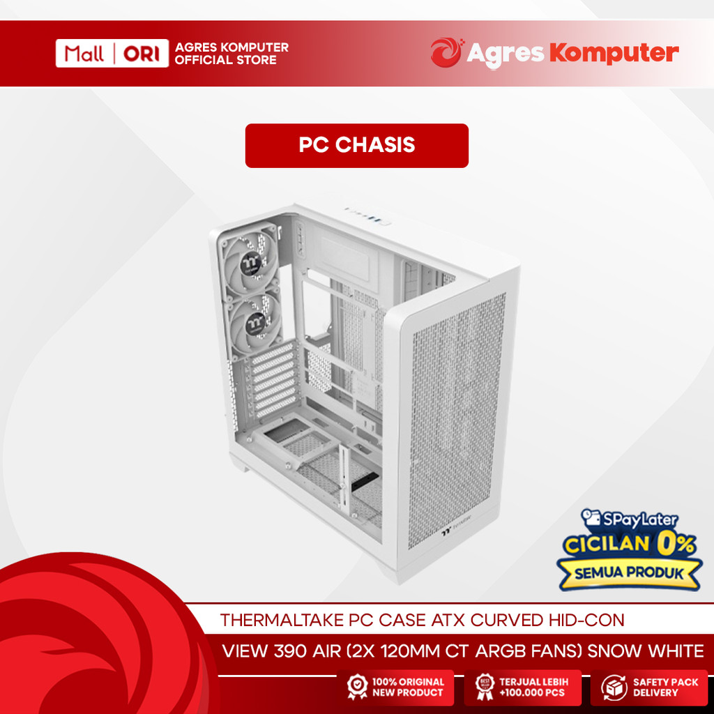 THERMALTAKE PC CASE ATX VIEW 390 AIR CURVED HID-CON (2X 120MM CT ARGB FANS) SNOW WHITE 2Y