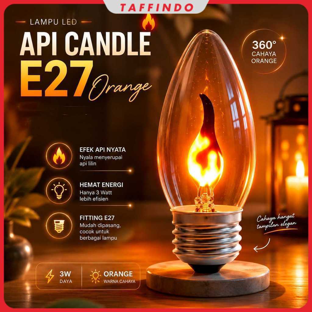 TaffLED Lampu Bohlam LED Api Flickering Candle Light E27 Orange 3W - OM-BB-3W