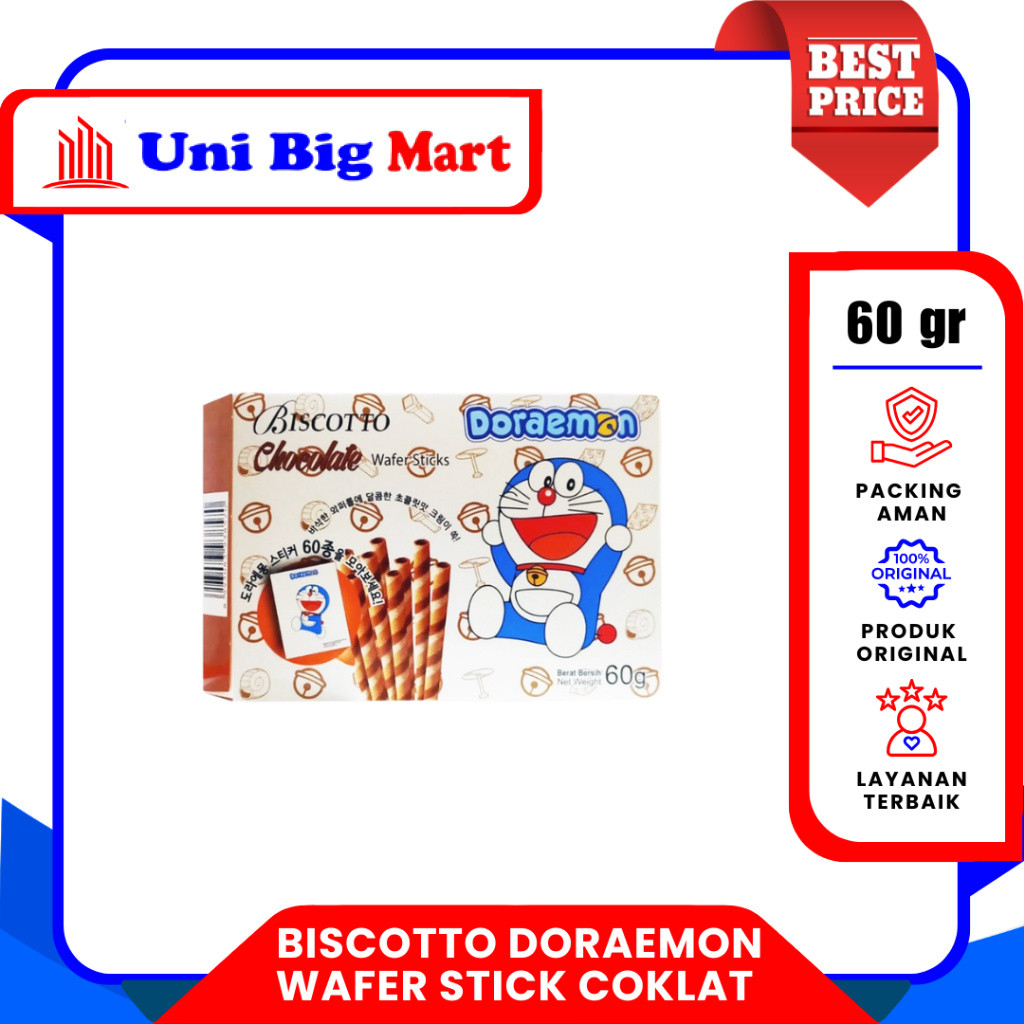 BISCOTTO BISKITOP DORAEMON CHOCOLATE WAFER STICK ASTOR ROLL COKLAT SNACK COKLAT 60 gr