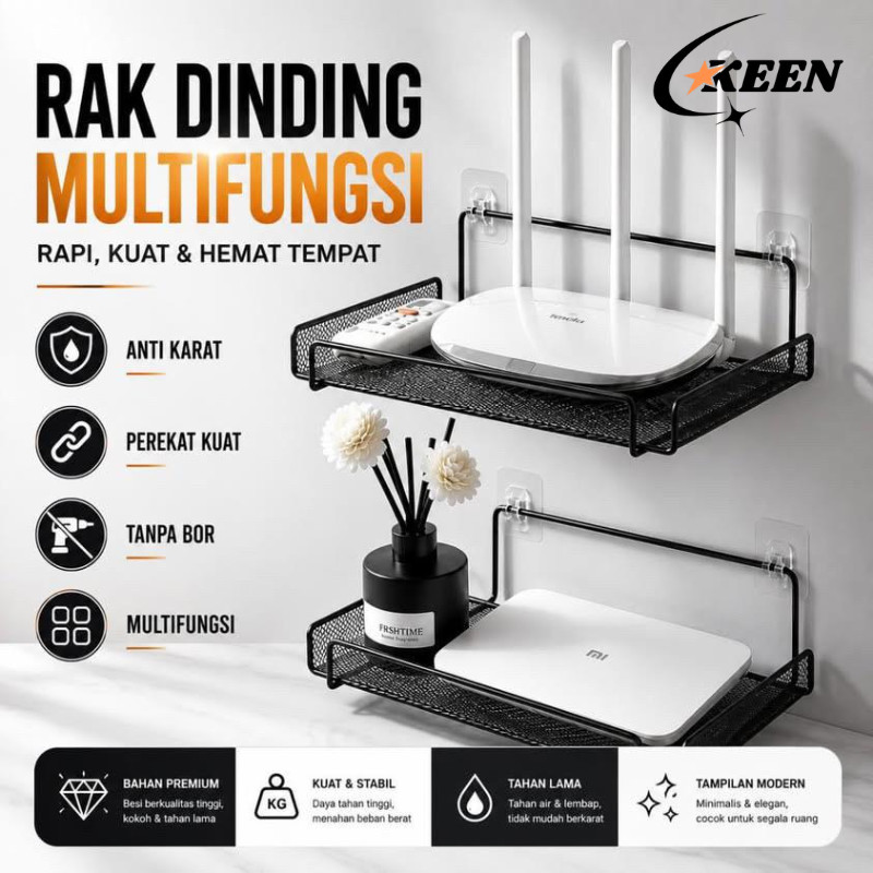 KEEN Rak Organizer Bumbu, Kosmetik dan Aksesoris  Besi Dinding  untuk Wifi Router Modem