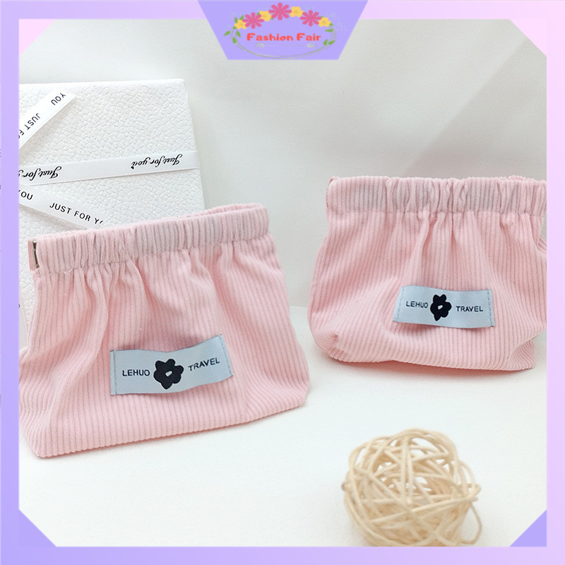 FASHION FAIR T6844 Pouch Travel Multifungsi / Tas Makeup Mini / Pouch Dompet Solid Bahan Corduroy / 