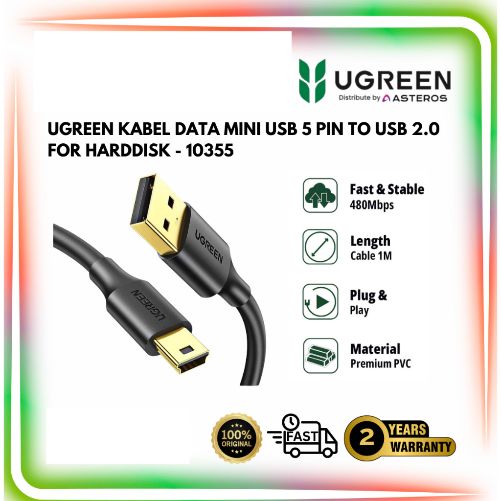 UGREEN USB -A 2.0 Male to Mini 5 Pin Male Cable 1M - PN 10355