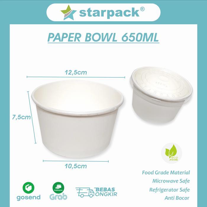 paper bowl 650 ml rice bowl 22 oz star pack mangkok nasi kertas putih - Bowl + Tutup