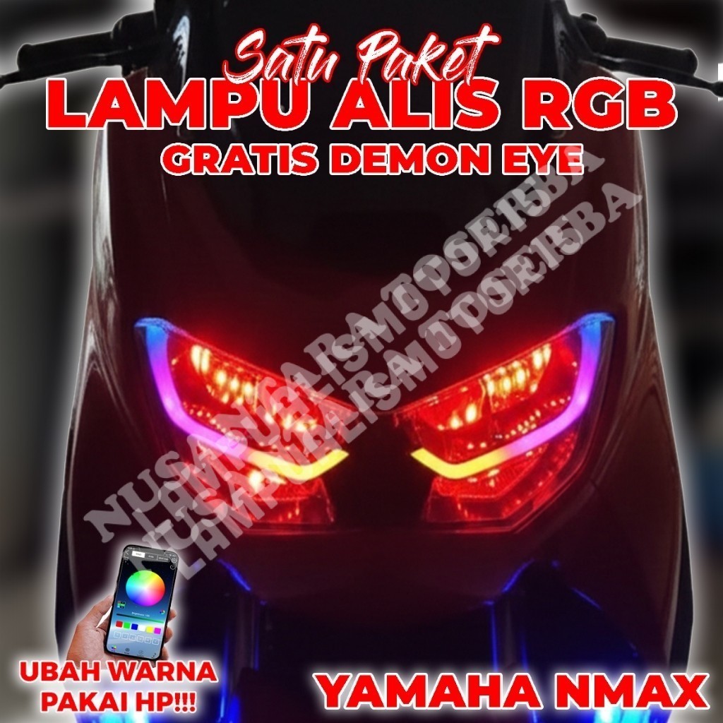 Paketan Lampu Alis Running RGB Motor Nmax New Gratis Devil Eye