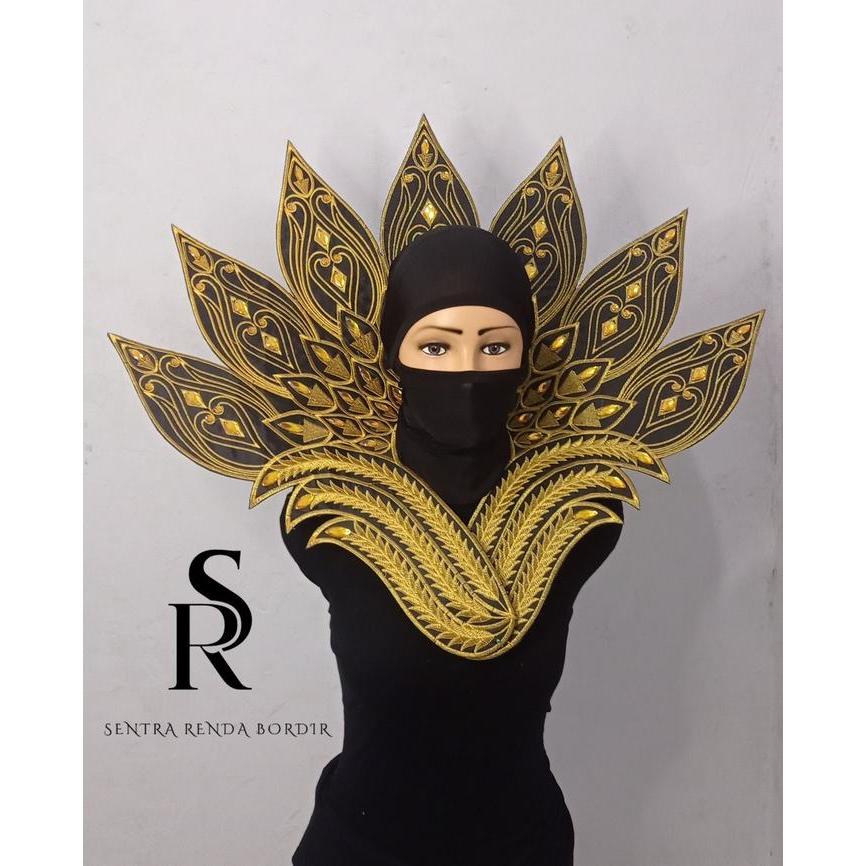 Kostum Karnaval Renda Bordir Motif Daun Jantung Hati - Hitam Gold
