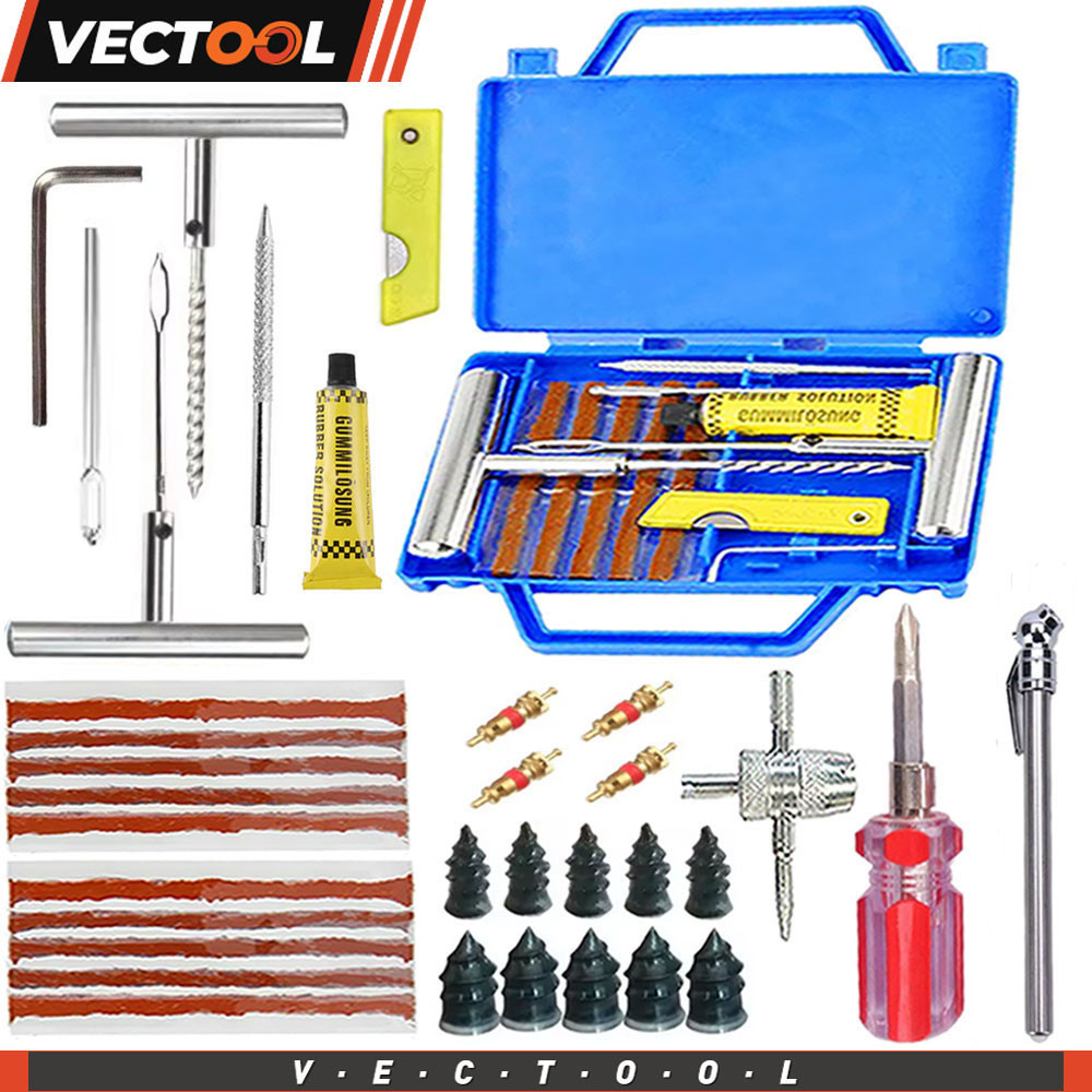 Kit Perbaikan Ban Mobil, Paku Perbaikan Ban, Pengukur Tekanan Ban, Obeng Mini, Kit Servis Katup Ban