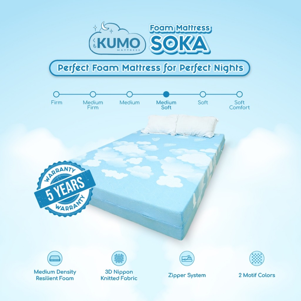KUMO Kasur Busa SOKA – Tebal 15 cm | Ukuran Lengkap 90x100 – 200x200