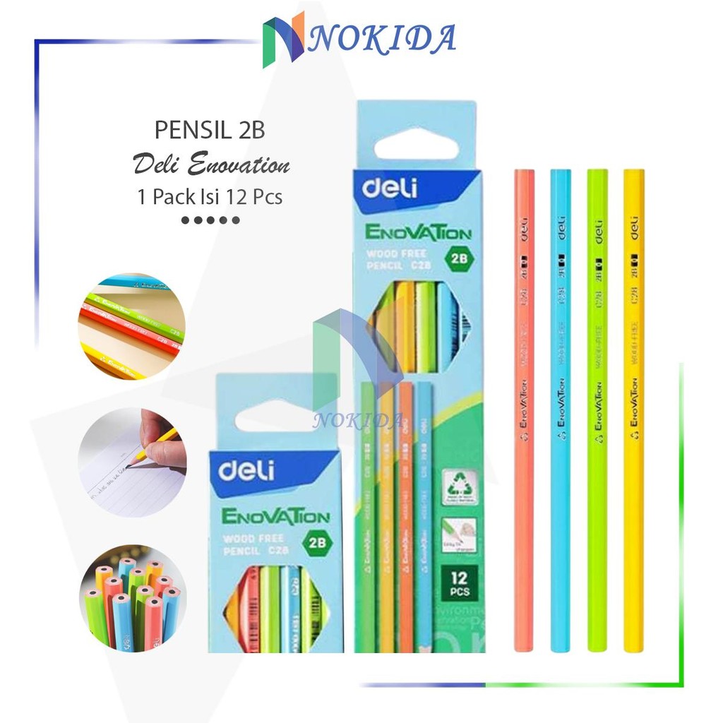 

Nokida Pensil 2B Deli Enovation [1 Pack/12 Pcs] / 2 B Pencils / Pinsil Pingsil Pengsil Alat Tulis Sekolah