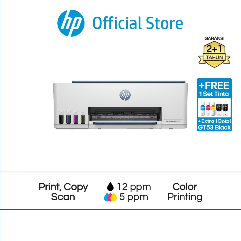 

Printer HP Smart Ink Tank 525 / 520 All in One Print Scan Copy USB Fotocopy Color Colour Warna Garansi 2 Tahun Promo Murah Gratis Ongkir Official