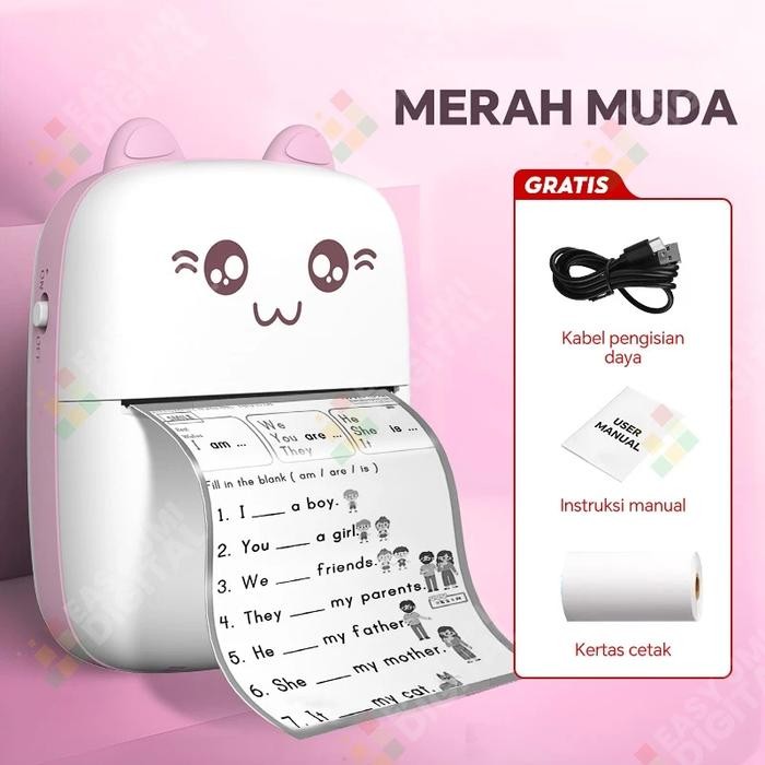 Mini Cute Thermal Printer Bluetooth Portable Printer Kasir Label Printer - Pink