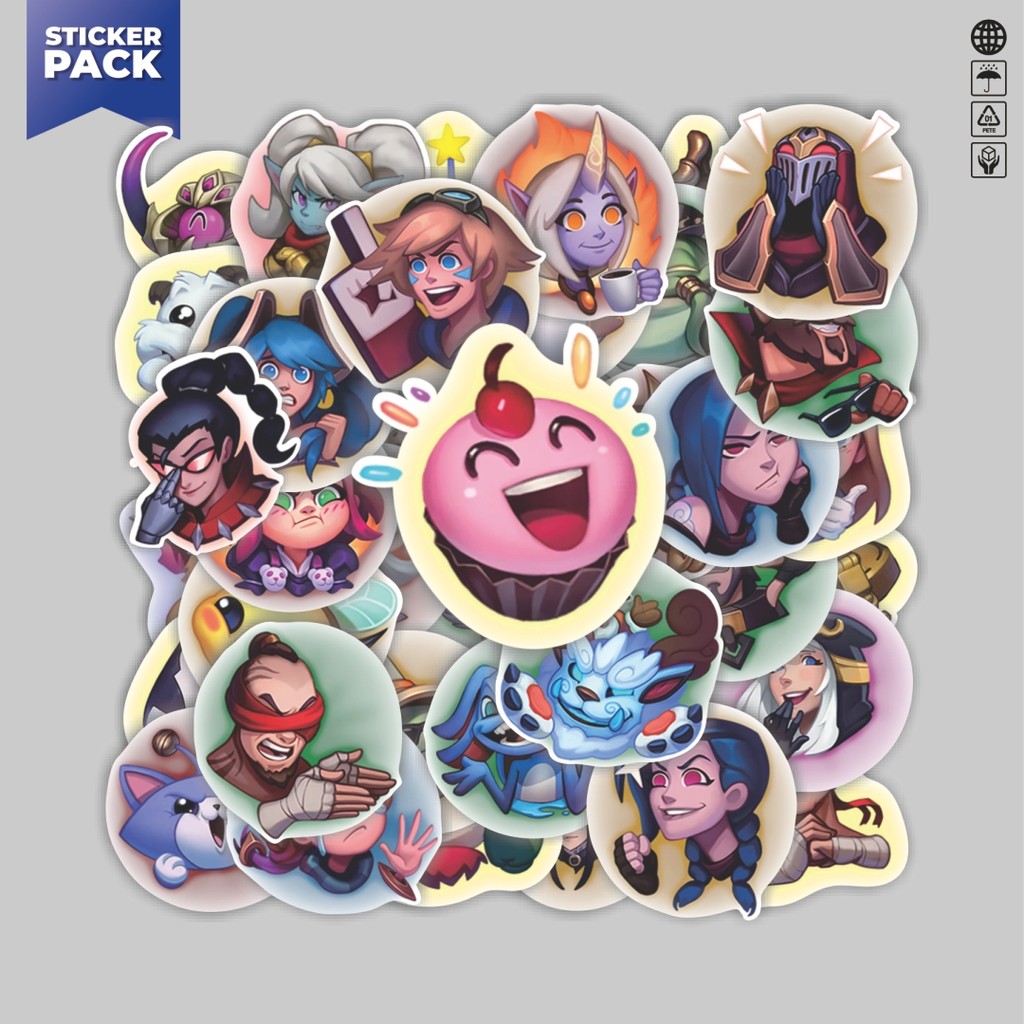 

[100PCS]Stiker Pack Stiker LOL Game Emoticon Aesthetic Vinyl Anti Air Dekorasi Sticker Laptop Buku Journal Koper Helm Casing HP Gitar Helm Skateboard
