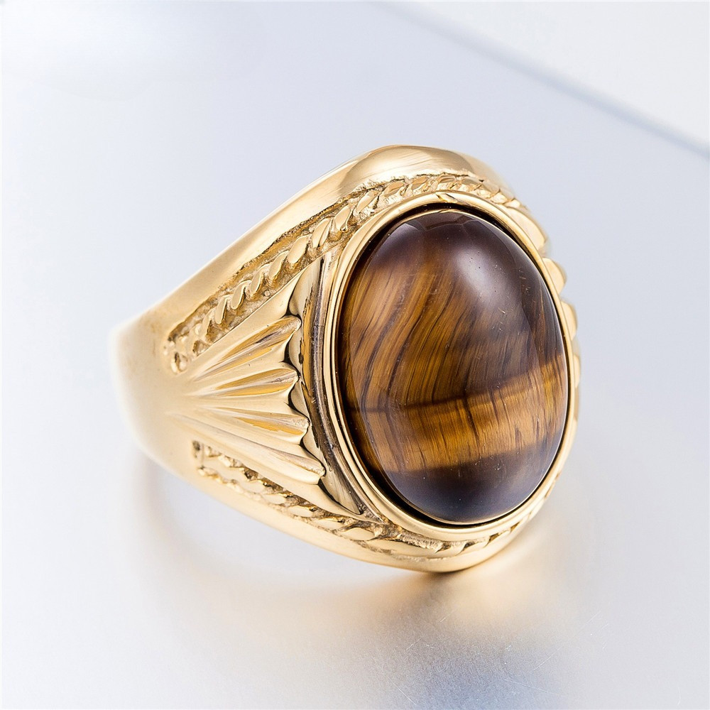 Vintage Emas Perak Harimau Mata Batu Pria Cincin Fashion Kepribadian Punk Permata Perhiasan Hadiah