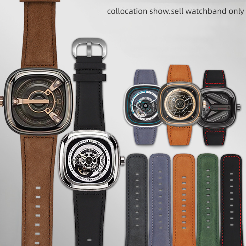 28mm Large size Wrist watch band For Seven Friday P1 S2 M2 02 M3 Q2 Retro Frosted brown Genuine leat