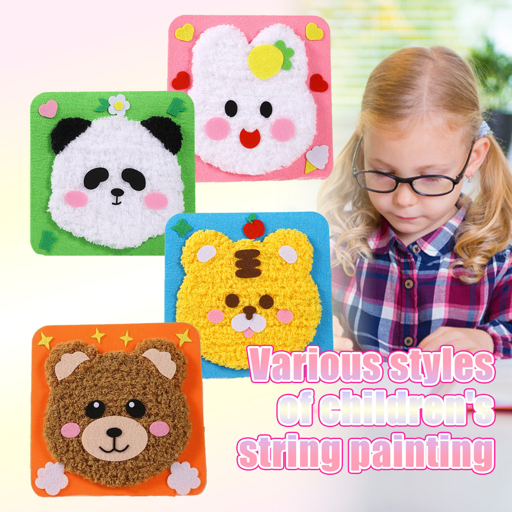 DIY Craft Kit, DIY Merajut Sulam Punch Needle Kit bentuk binatang lucu 4 pola hewan lukisan benang